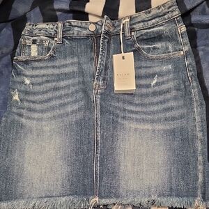 Risen Distressed Blue Denim Mini Skirt